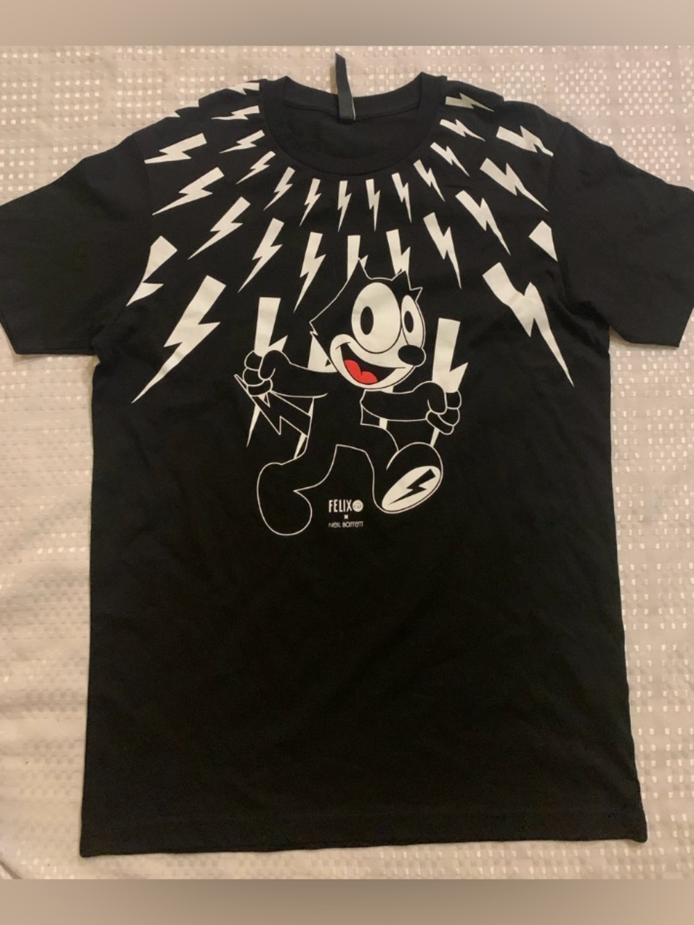 Neil Barrett Black Felix the Cat Lightning Graphic Tee, size XL.